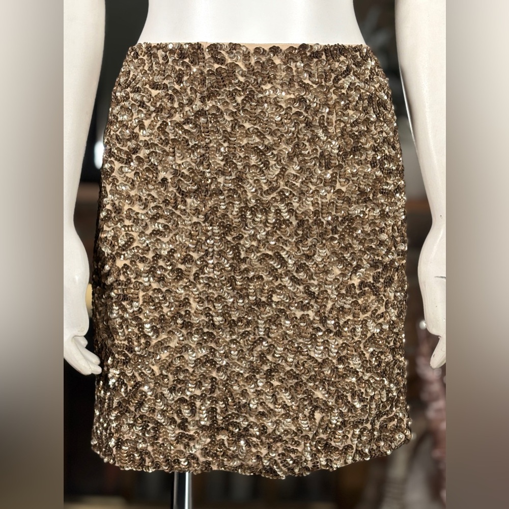 Vince Gold Satin & Matte Sequin Skirt w/ Zipper Closure, Sz 6